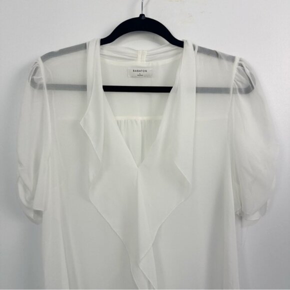 Aritzia Babaton Tinsley Sheer Ruffle Front Blouse Sz Large - Picture 5 of 14